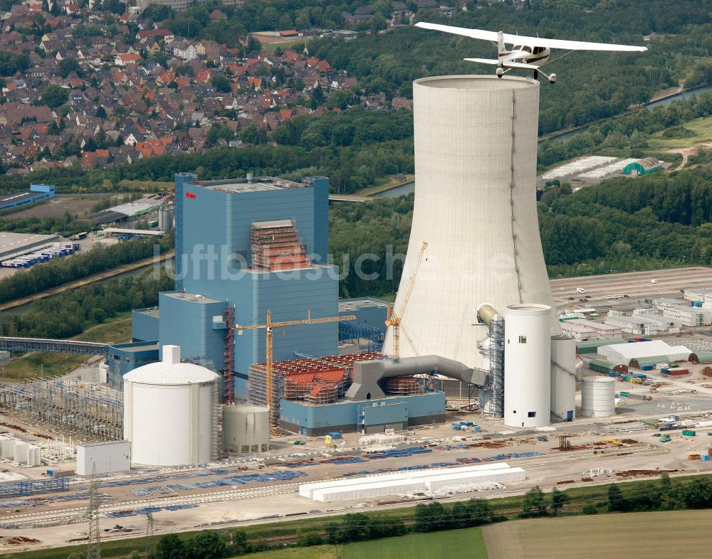 Luftaufnahme Datteln - Baustelle des neue Steinkohlekraftwerk Datteln am Dortmund-Ems-Kanal