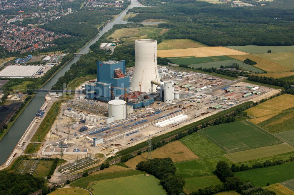 Datteln von oben - Baustelle des neue Steinkohlekraftwerk Datteln am Dortmund-Ems-Kanal