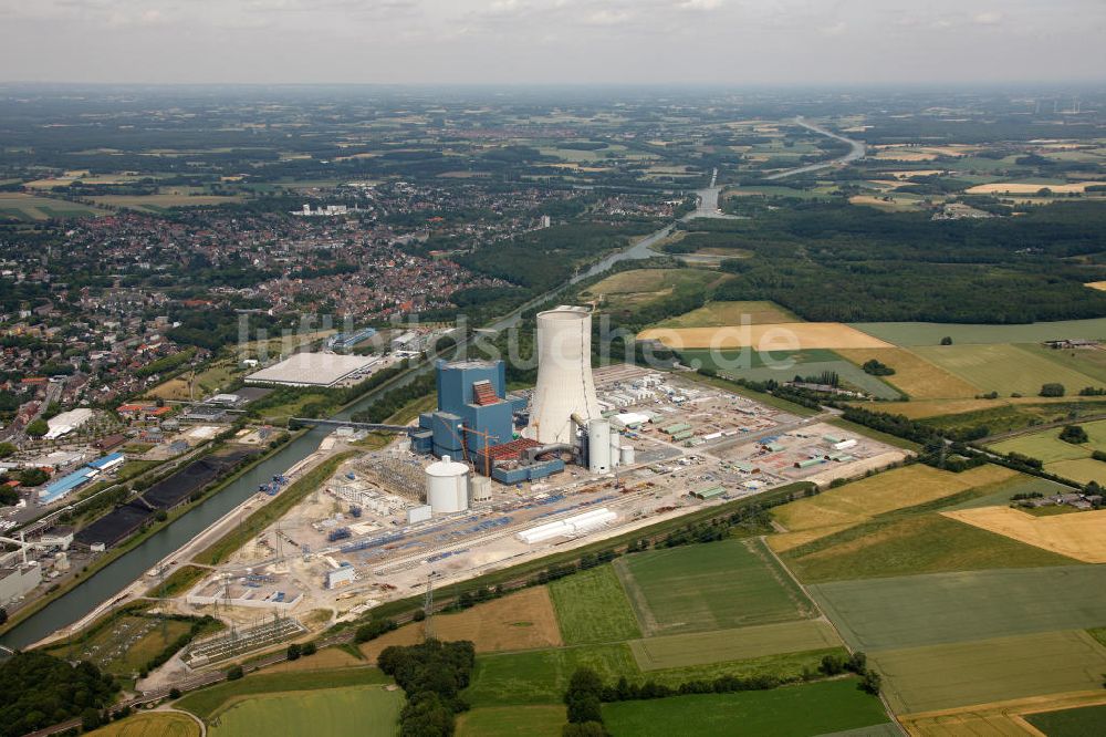 Datteln aus der Vogelperspektive: Baustelle des neue Steinkohlekraftwerk Datteln am Dortmund-Ems-Kanal