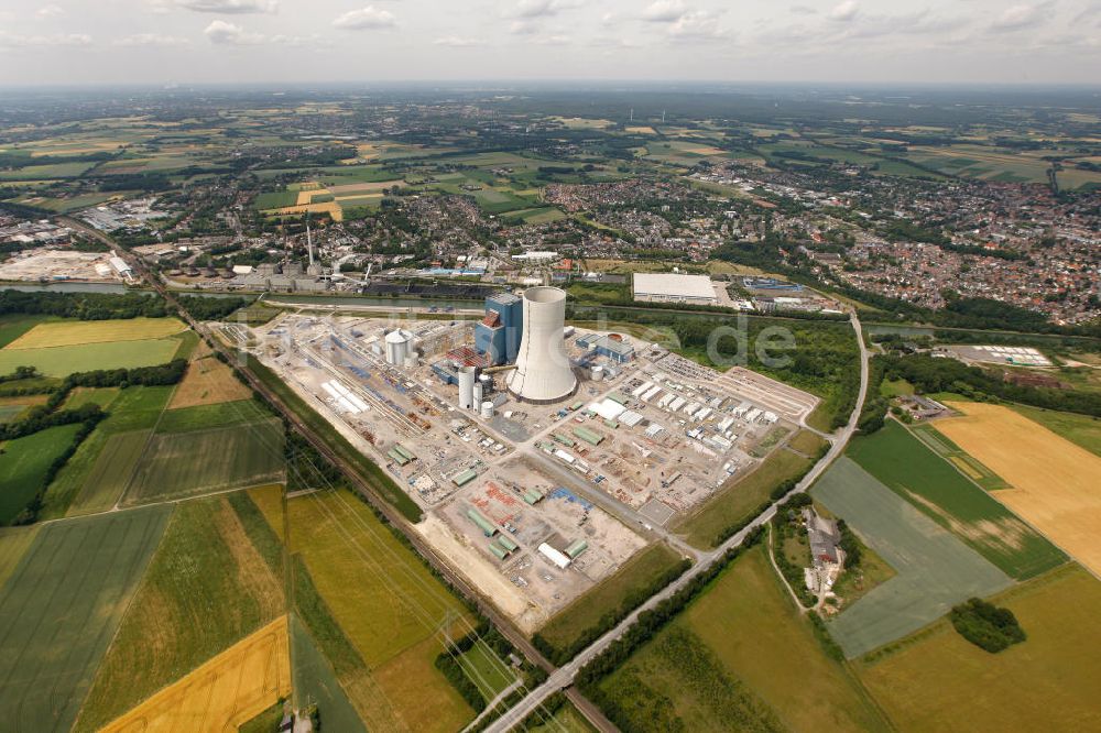 Luftaufnahme Datteln - Baustelle des neue Steinkohlekraftwerk Datteln am Dortmund-Ems-Kanal