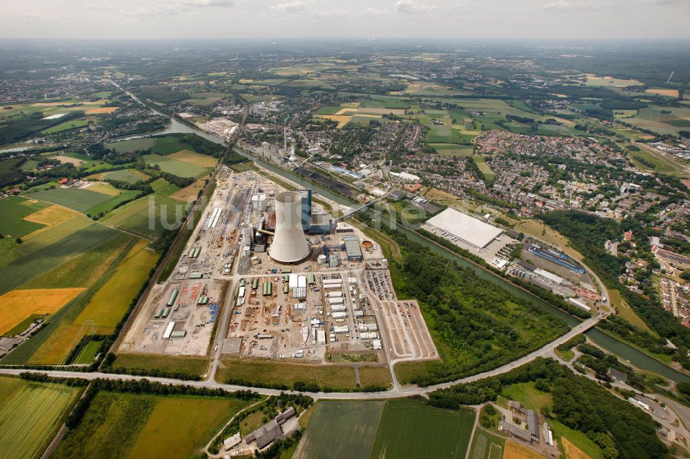 Datteln von oben - Baustelle des neue Steinkohlekraftwerk Datteln am Dortmund-Ems-Kanal