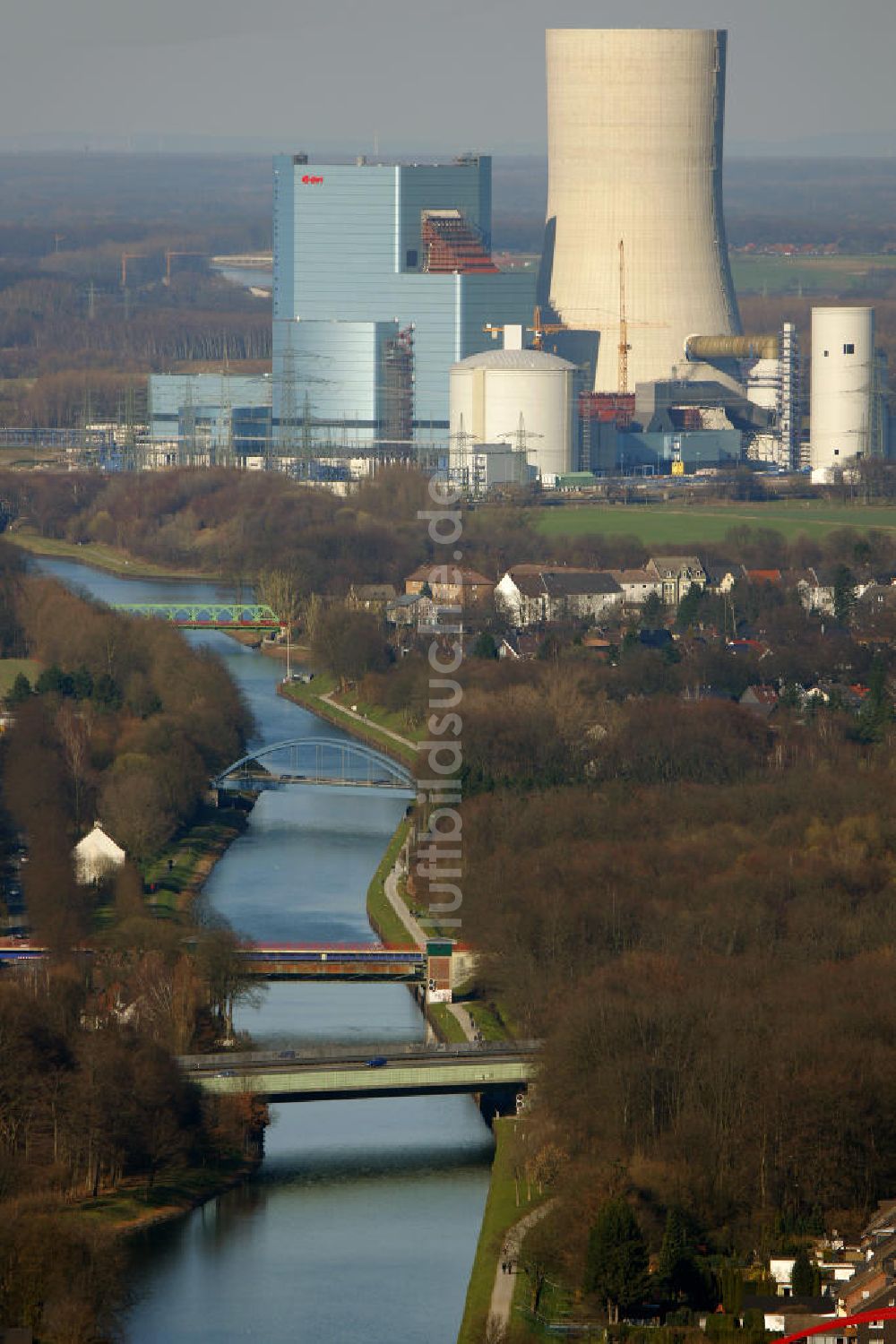 Luftaufnahme Datteln - Baustelle des neue Steinkohlekraftwerk Datteln am Dortmund-Ems-Kanal