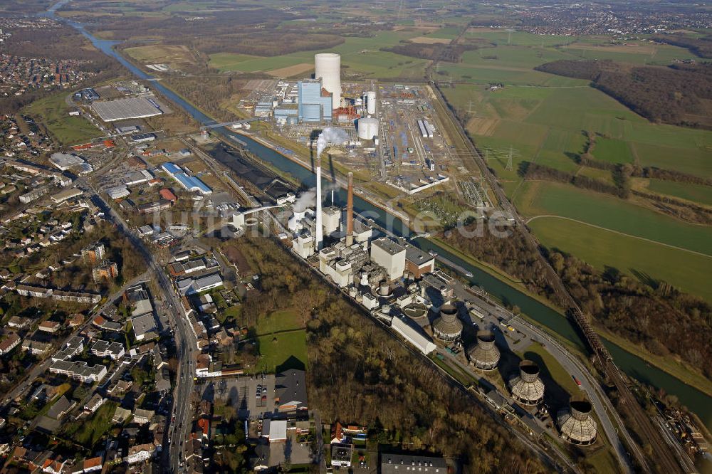 Datteln von oben - Baustelle des neue Steinkohlekraftwerk Datteln am Dortmund-Ems-Kanal