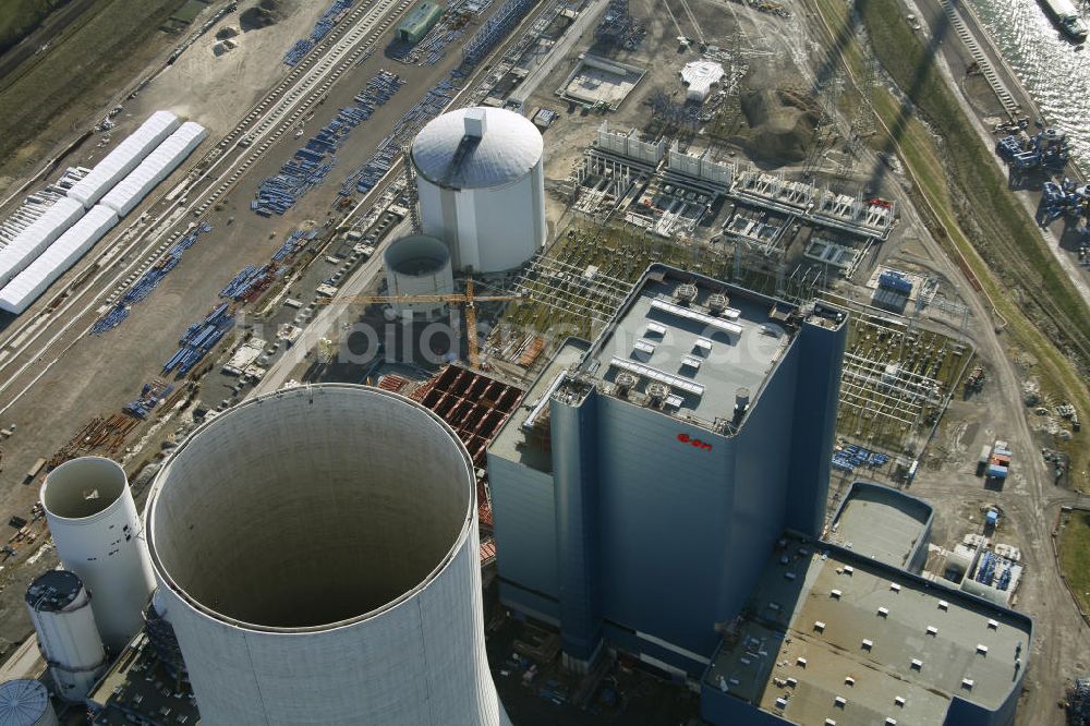 Datteln von oben - Baustelle des neue Steinkohlekraftwerk Datteln am Dortmund-Ems-Kanal