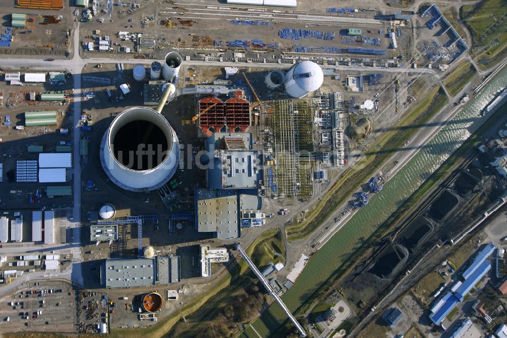 Luftbild Datteln - Baustelle des neue Steinkohlekraftwerk Datteln am Dortmund-Ems-Kanal