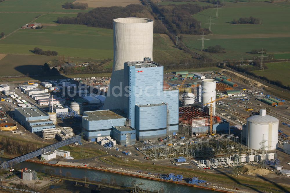 Luftaufnahme Datteln - Baustelle des neue Steinkohlekraftwerk Datteln am Dortmund-Ems-Kanal