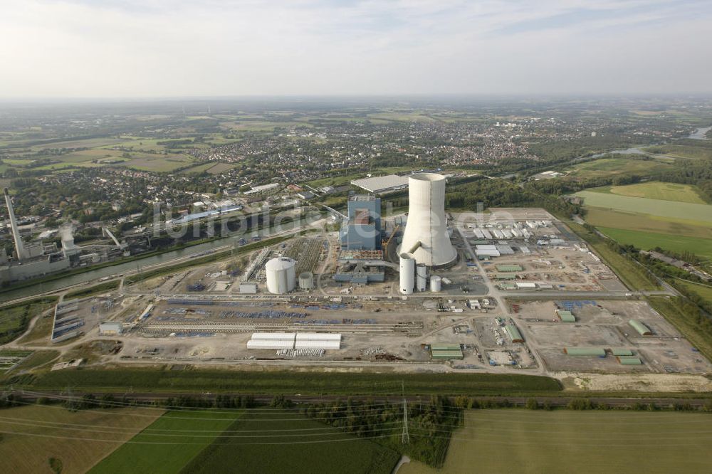 Datteln aus der Vogelperspektive: Baustelle des neue Steinkohlekraftwerk Datteln am Dortmund-Ems-Kanal