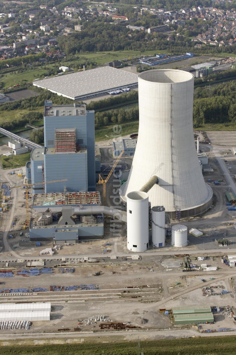 Datteln aus der Vogelperspektive: Baustelle des neue Steinkohlekraftwerk Datteln am Dortmund-Ems-Kanal