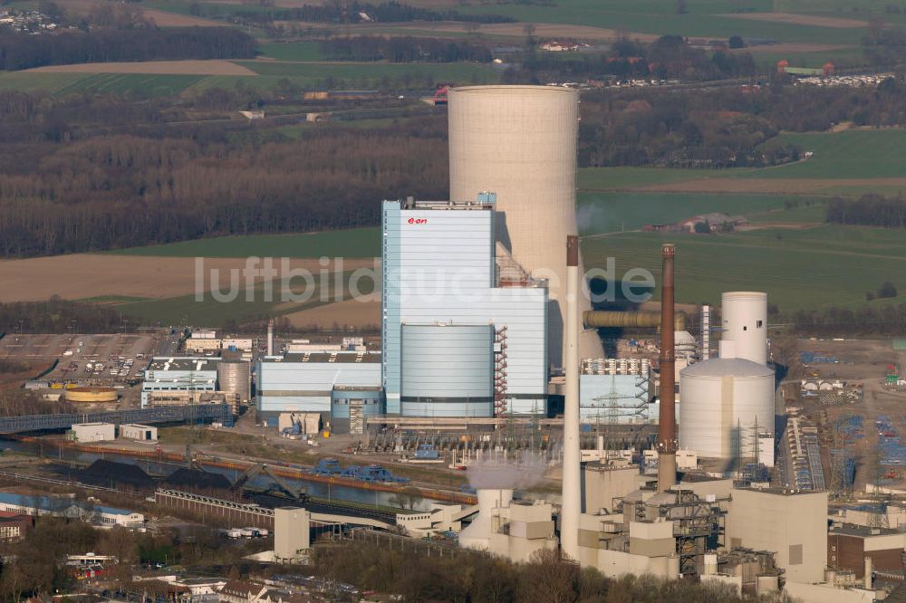 Datteln von oben - Baustelle des neue Steinkohlekraftwerk Datteln am Dortmund-Ems-Kanal