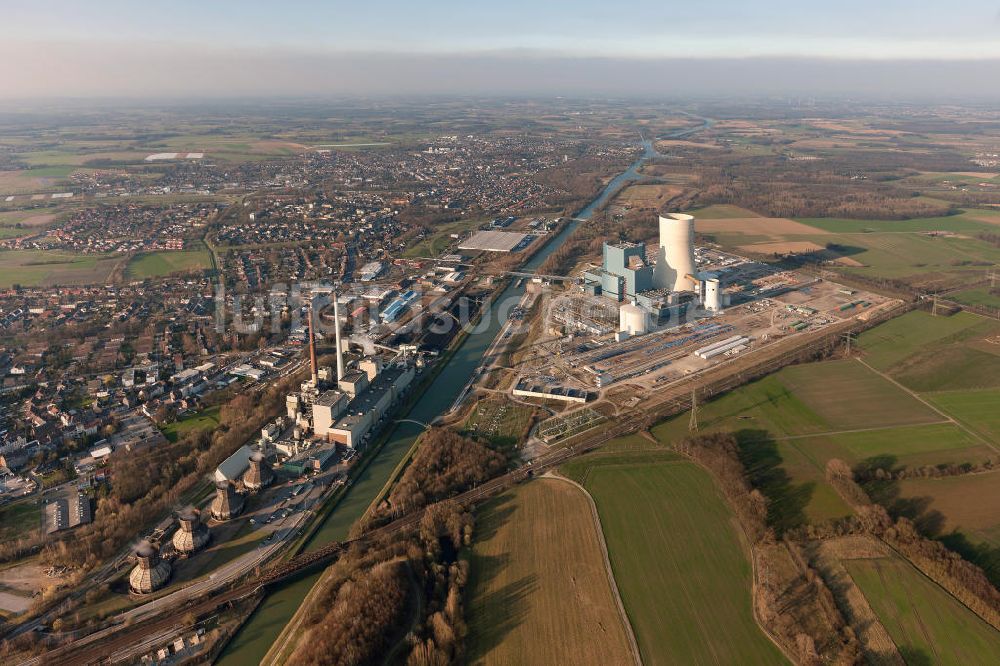 Luftbild Datteln - Baustelle des neue Steinkohlekraftwerk Datteln am Dortmund-Ems-Kanal