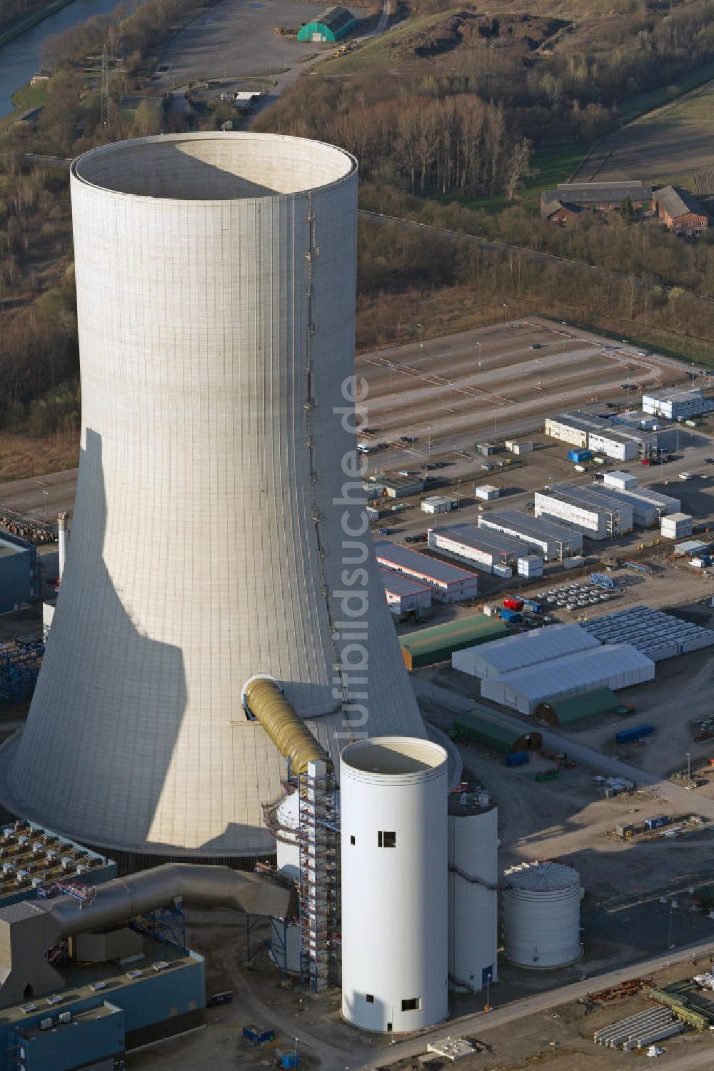 Datteln von oben - Baustelle des neue Steinkohlekraftwerk Datteln am Dortmund-Ems-Kanal