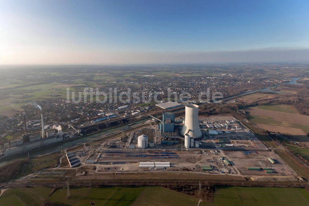 Datteln aus der Vogelperspektive: Baustelle des neue Steinkohlekraftwerk Datteln am Dortmund-Ems-Kanal