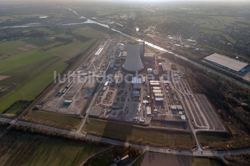 Datteln von oben - Baustelle des neue Steinkohlekraftwerk Datteln am Dortmund-Ems-Kanal