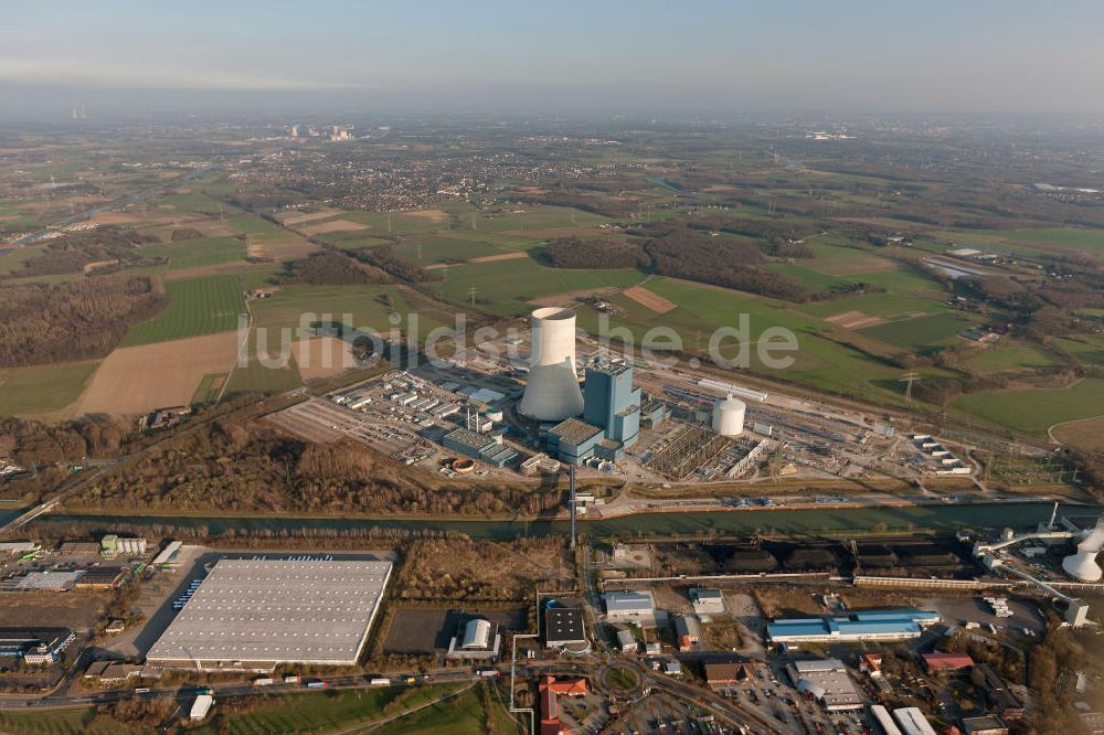 Luftaufnahme Datteln - Baustelle des neue Steinkohlekraftwerk Datteln am Dortmund-Ems-Kanal