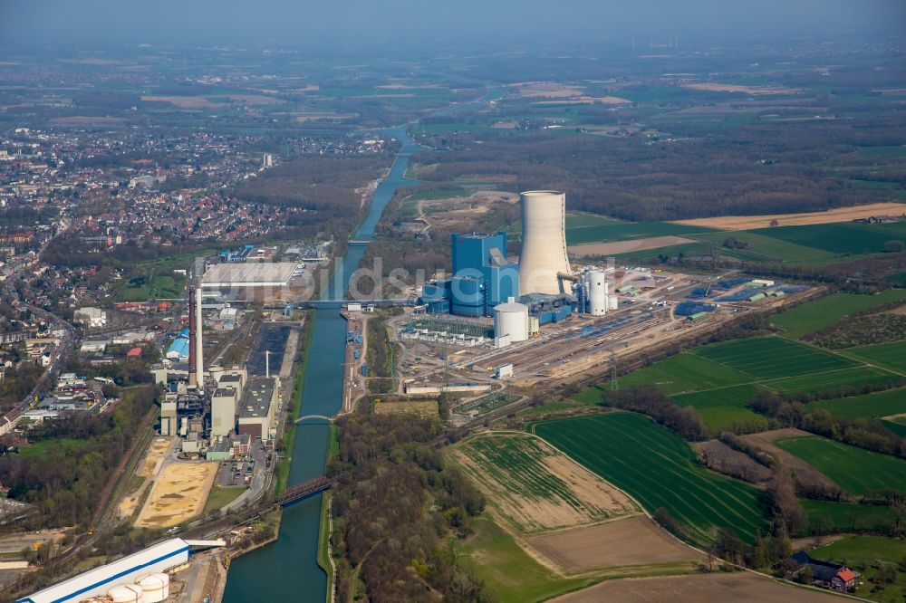 Luftaufnahme Datteln - Baustelle des neue Steinkohlekraftwerk Datteln am Dortmund-Ems-Kanal im Bundesland Nordrhein-Westfalen