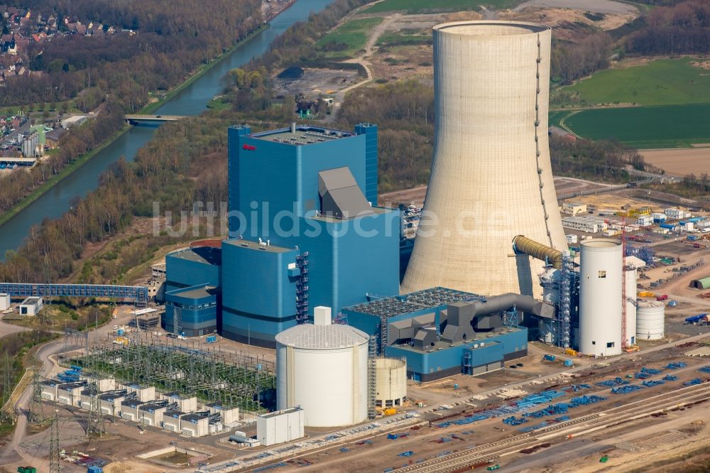 Datteln aus der Vogelperspektive: Baustelle des neue Steinkohlekraftwerk Datteln am Dortmund-Ems-Kanal im Bundesland Nordrhein-Westfalen