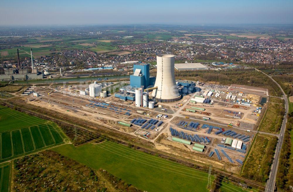 Datteln aus der Vogelperspektive: Baustelle des neue Steinkohlekraftwerk Datteln am Dortmund-Ems-Kanal im Bundesland Nordrhein-Westfalen