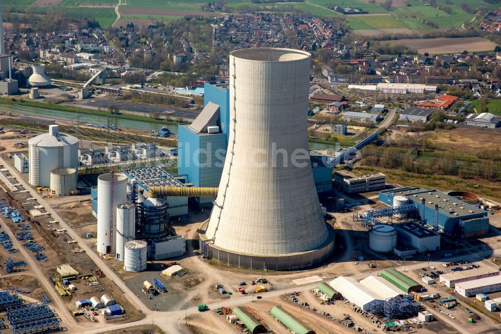 Datteln von oben - Baustelle des neue Steinkohlekraftwerk Datteln am Dortmund-Ems-Kanal im Bundesland Nordrhein-Westfalen