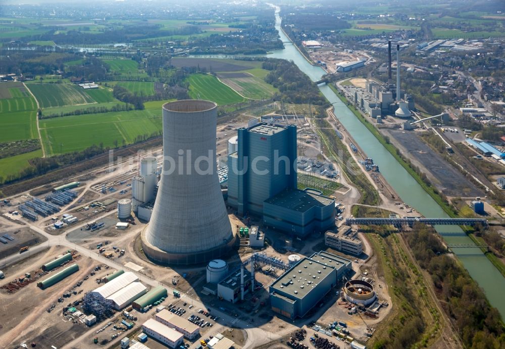 Datteln aus der Vogelperspektive: Baustelle des neue Steinkohlekraftwerk Datteln am Dortmund-Ems-Kanal im Bundesland Nordrhein-Westfalen