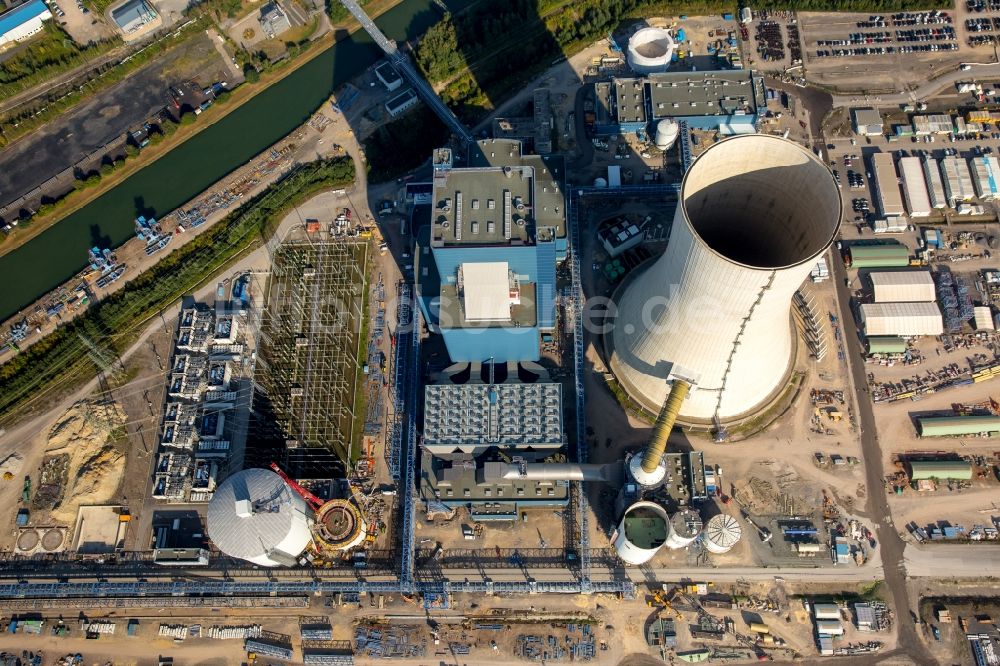 Datteln von oben - Baustelle des neue Steinkohlekraftwerk Datteln am Dortmund-Ems-Kanal im Bundesland Nordrhein-Westfalen