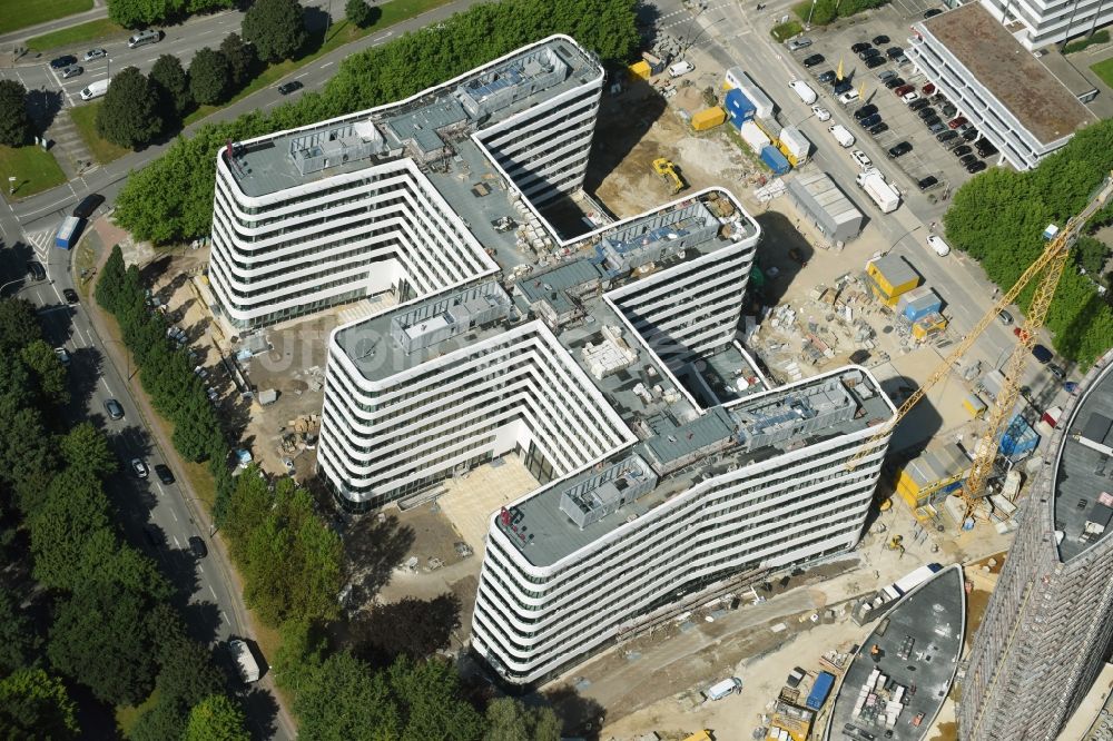 Hamburg von oben - Baustelle des neuen Bürogebäudes und Firmensitzes der Deutschen Telekom im Geschäftsviertel City Nord in Hamburg