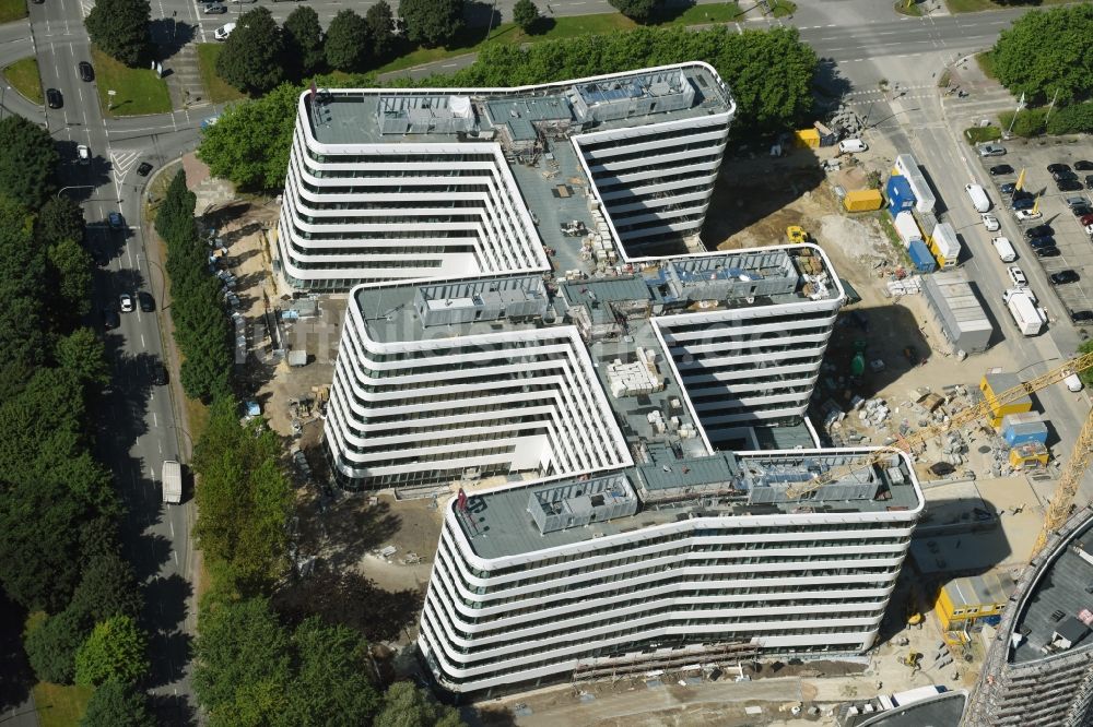 Hamburg aus der Vogelperspektive: Baustelle des neuen Bürogebäudes und Firmensitzes der Deutschen Telekom im Geschäftsviertel City Nord in Hamburg