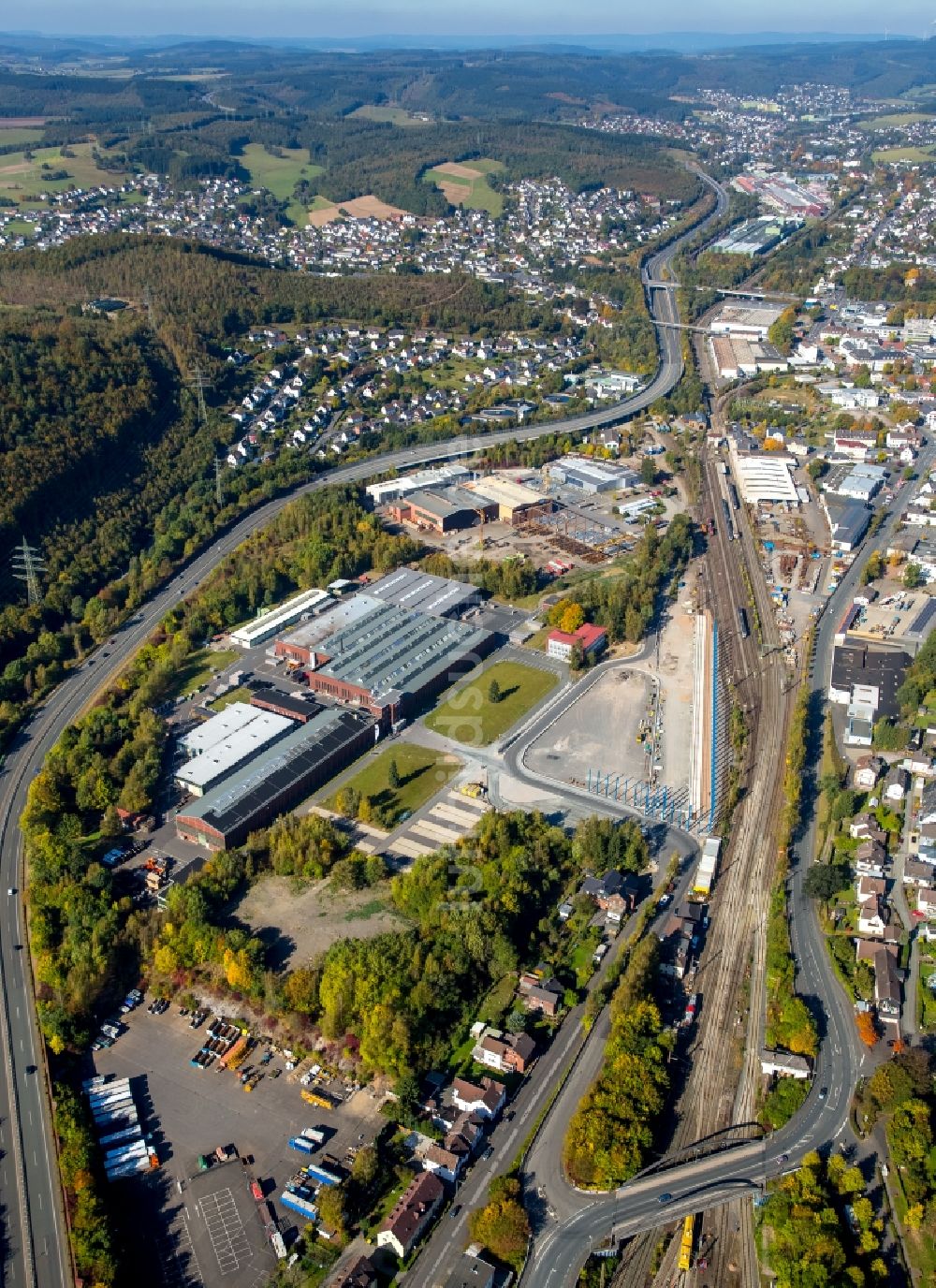 Kreuztal aus der Vogelperspektive: Baustelle des neuen Containerterminal. in Kreuztal im Bundesland Nordrhein-Westfalen