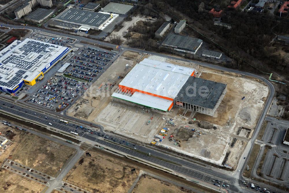 Luftbild Berlin-Lichtenberg - Baustelle des neuen Globus-Baumarkts in Berlin-Lichtenberg