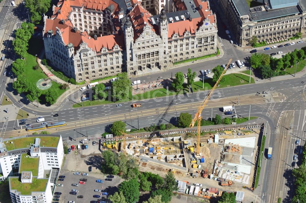 Leipzig von oben - Baustelle der neuen Propsteikirche St. Trinitatis in der Innenstadt von Leipzig im Bundesland Sachsen