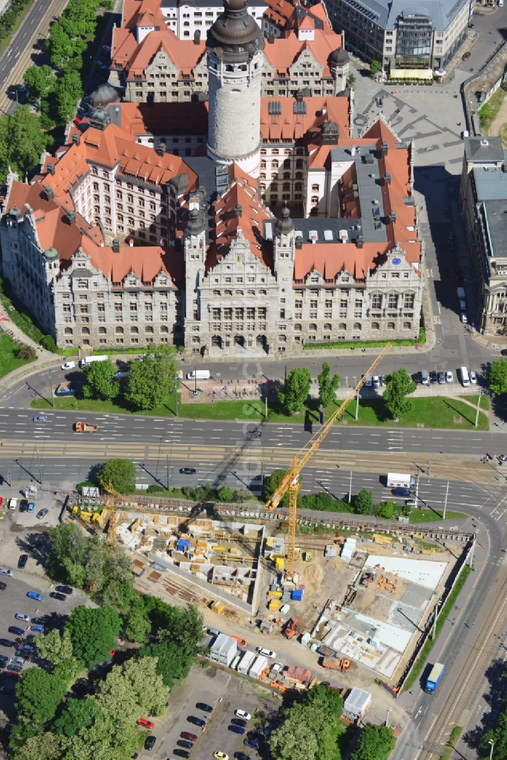 Leipzig aus der Vogelperspektive: Baustelle der neuen Propsteikirche St. Trinitatis in der Innenstadt von Leipzig im Bundesland Sachsen