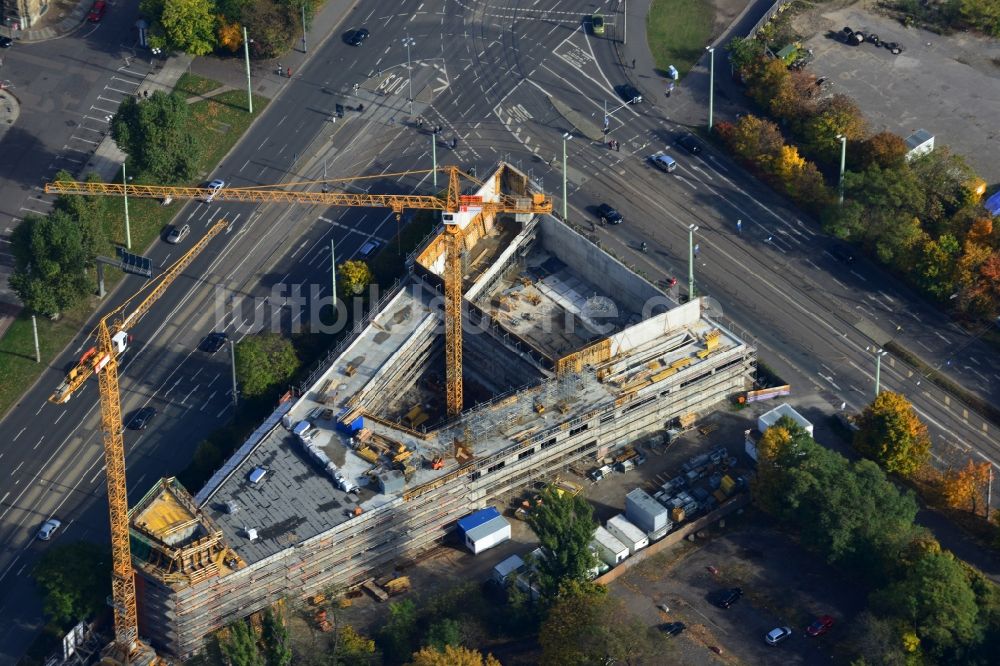 Leipzig von oben - Baustelle der neuen Propsteikirche St. Trinitatis in der Innenstadt von Leipzig im Bundesland Sachsen