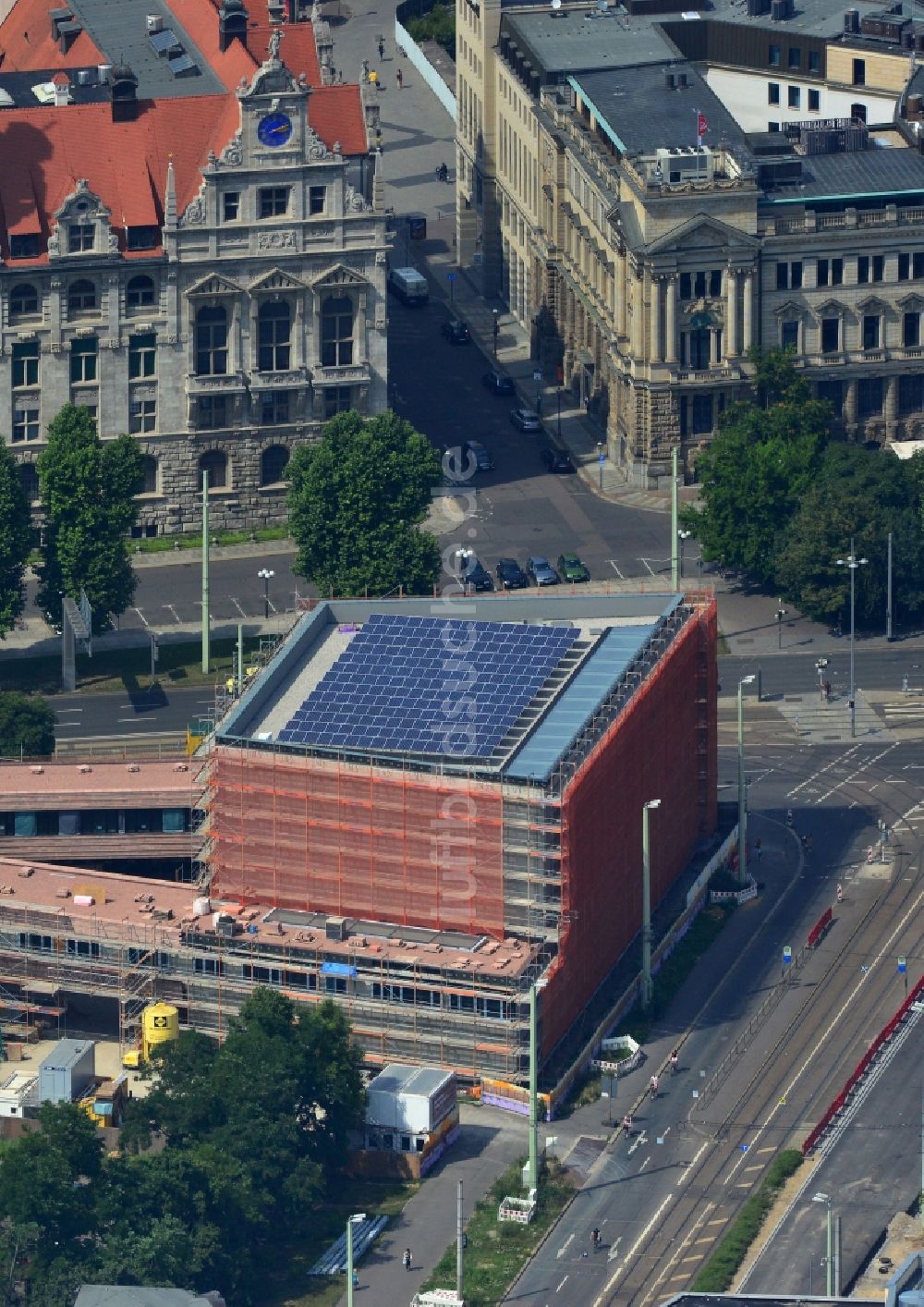 Luftbild Leipzig - Baustelle der neuen Propsteikirche St. Trinitatis in der Innenstadt von Leipzig im Bundesland Sachsen