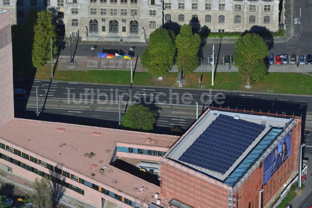 Leipzig von oben - Baustelle der neuen Propsteikirche St. Trinitatis in der Innenstadt von Leipzig im Bundesland Sachsen