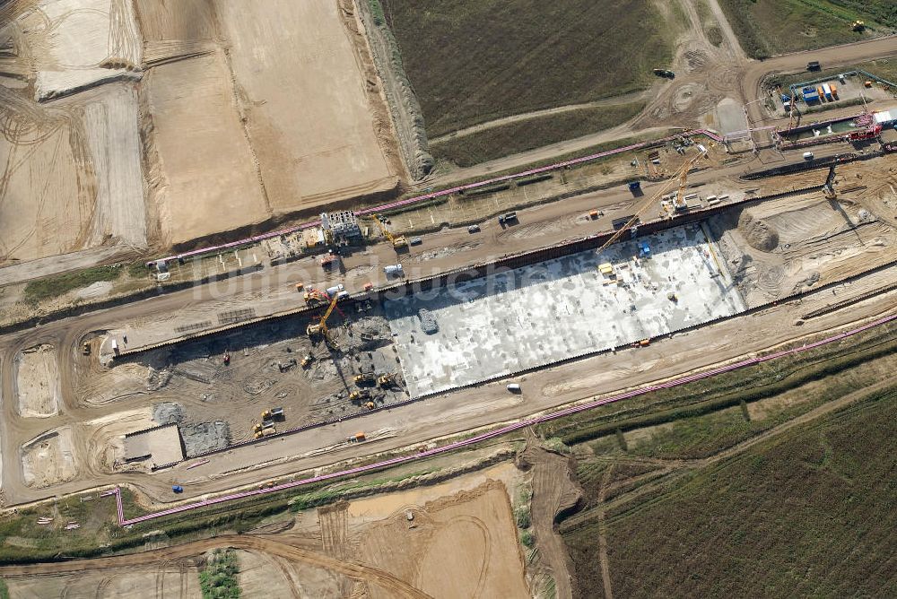 Schönefeld von oben - Baustelle des neuen Terminals am Flughafen Schönefeld (BBI)