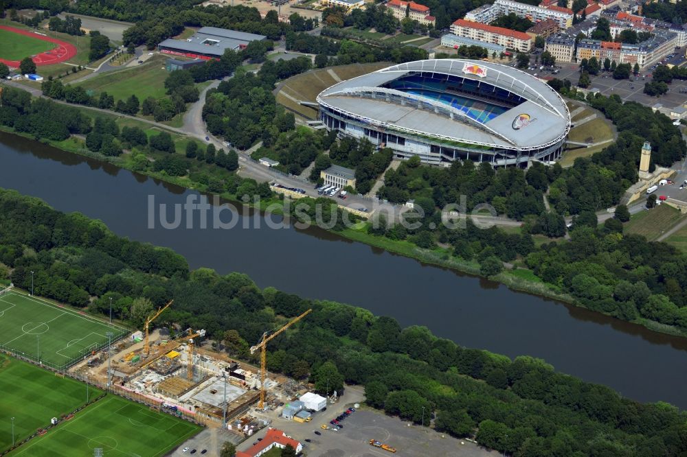 Luftaufnahme Leipzig - Baustelle des neuen Trainingszentrums des RB Leipzig im Bundesland Sachsen.