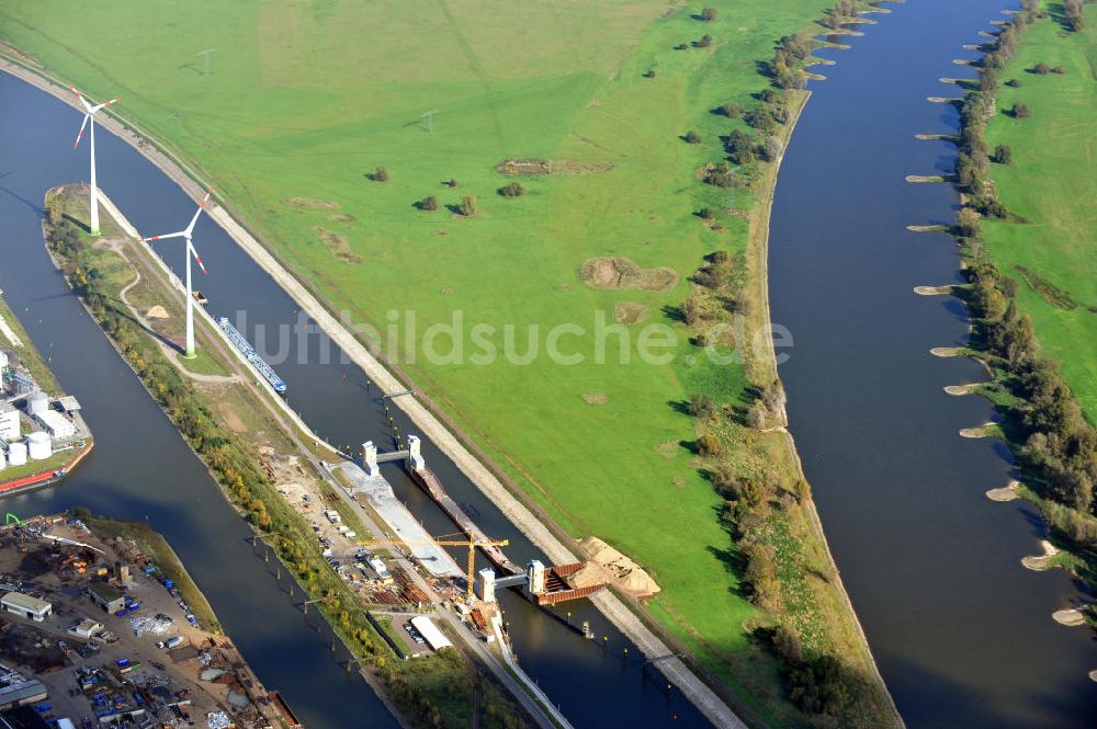 Magdeburg von oben - Baustelle Niedrigwasserschleuse Magdeburg im Rothenseer Verbindungskanal