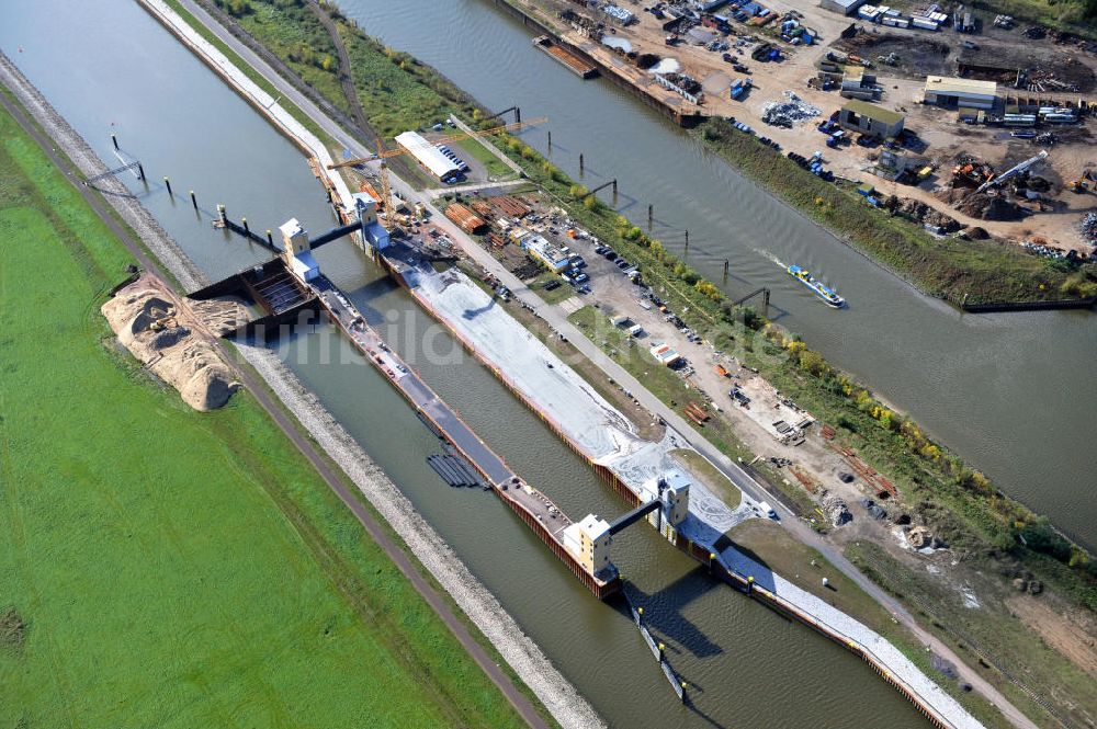 Magdeburg von oben - Baustelle Niedrigwasserschleuse Magdeburg im Rothenseer Verbindungskanal