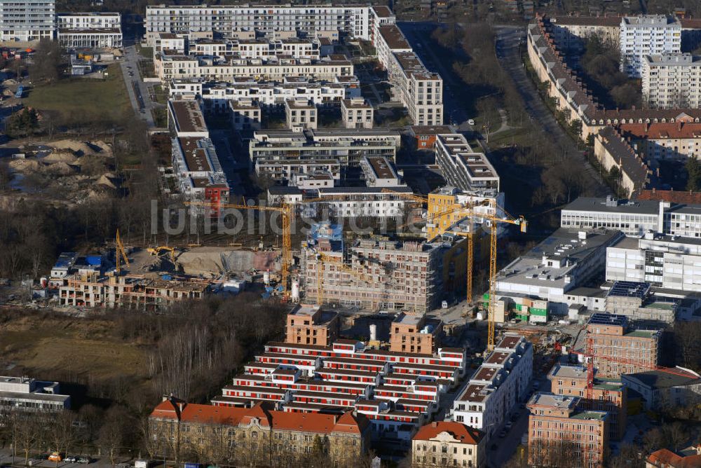 Luftaufnahme München - Baustelle im nördlichen Bereich der Adams - Lehmann - Straße im Ackermannbogen in München