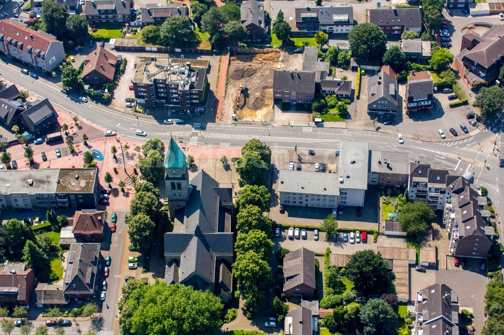 Luftaufnahme Kirchhellen - Baustelle an der Oberhofstraße im Zuge der Umbauarbeiten des Dorfkerns von Kirchhellen im Bundesland Nordrhein-Westfalen