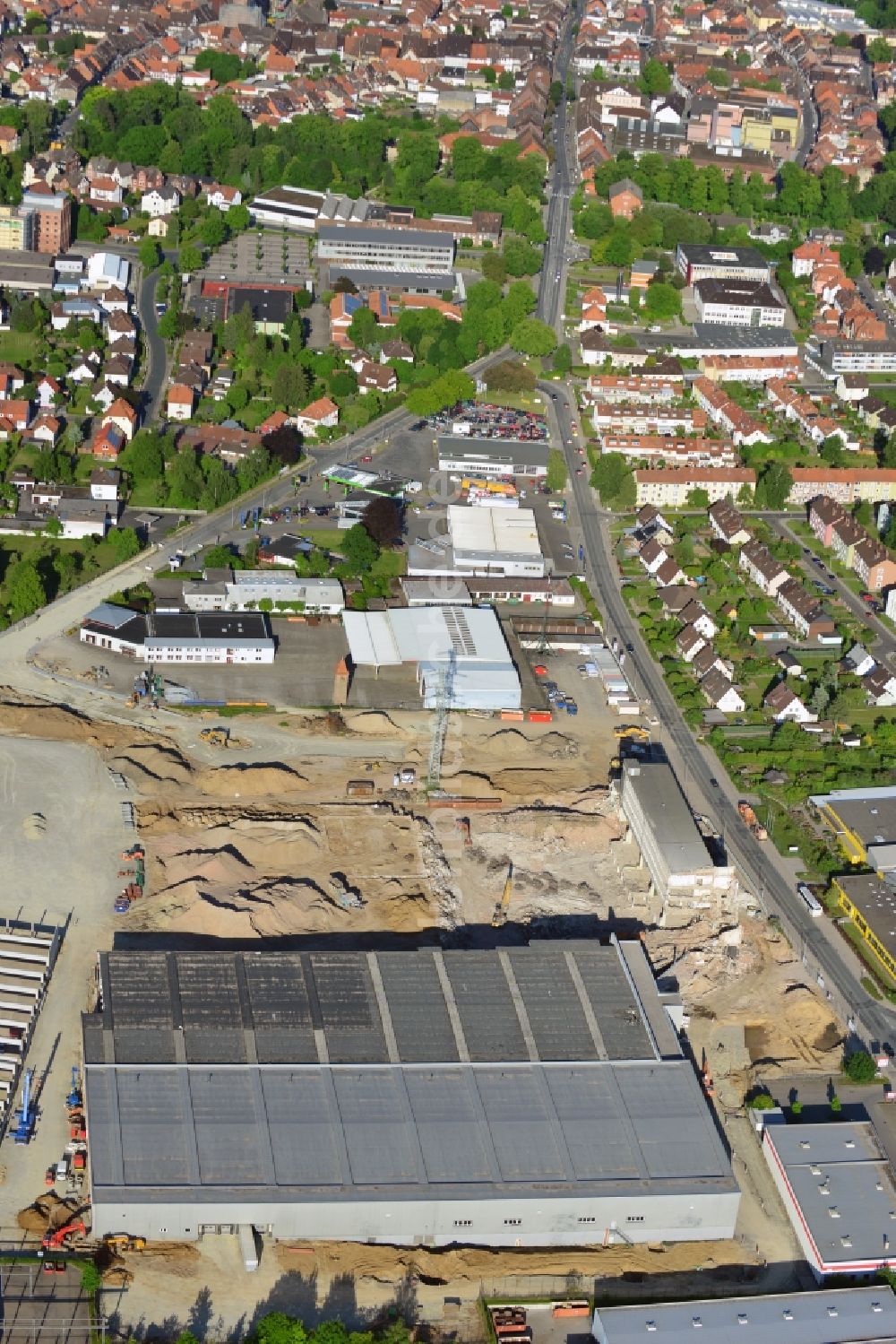 Luftbild Einbeck - Baustelle des Poser Park in der Stadt Einbeck in Südniedersachsen im Bundesland Niedersachsen