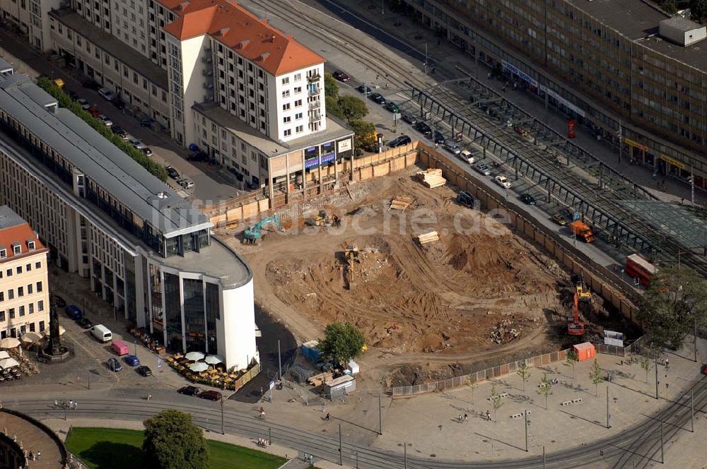 Dresden aus der Vogelperspektive: Baustelle Postplatz/ Wilsdruffer Straße (Dresden)