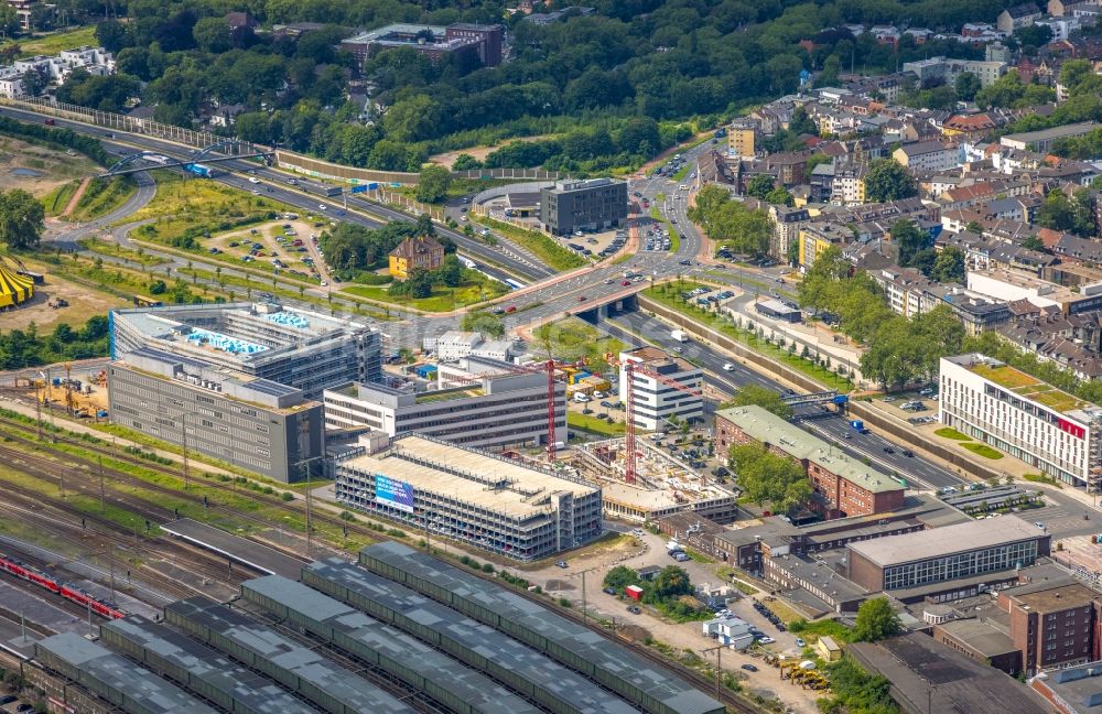 Luftbild Duisburg - Baustelle Quartier 1 und Duisburg Central Office Geschäftshaus in Duisburg im Bundesland Nordrhein-Westfalen - NRW, Deutschland