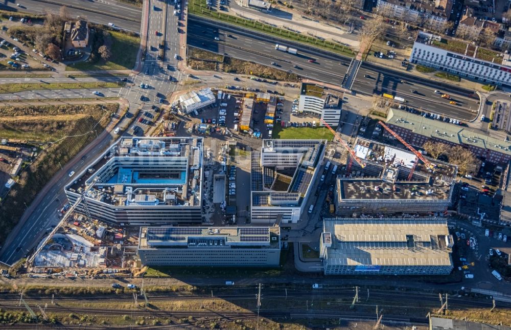 Duisburg von oben - Baustelle Quartier 1 und Duisburg Central Office Geschäftshaus in Duisburg im Bundesland Nordrhein-Westfalen - NRW, Deutschland