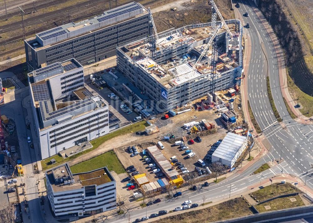 Luftbild Duisburg - Baustelle Quartier 1 Geschäftshaus in Duisburg im Bundesland Nordrhein-Westfalen - NRW, Deutschland