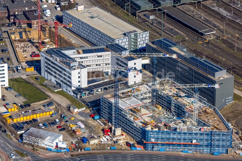 Duisburg von oben - Baustelle Quartier 1 Geschäftshaus in Duisburg im Bundesland Nordrhein-Westfalen - NRW, Deutschland