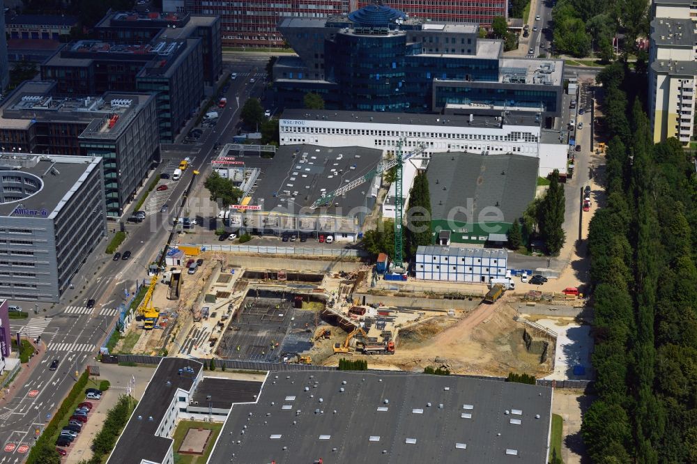 Warschau aus der Vogelperspektive: Baustelle an der Rodziny Hiszpa?skich im Bezirk Mokotow in Warschau in Polen