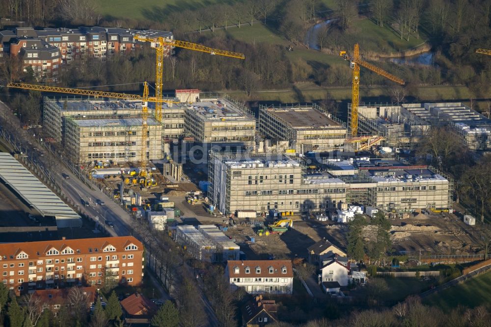 Luftaufnahme Hamm - Baustelle der Rohbauten für die Hochschule Hamm-Lippstadt am Standort Hamm im Bundesland Nordrhein-Westfalen