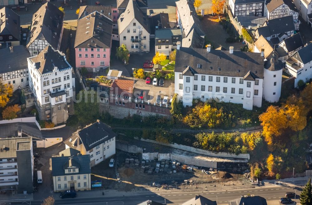 Arnsberg aus der Vogelperspektive: Baustelle an der Ruhrstraße an der Rückseite des Landsberger Hof in der Altstadt von Arnsberg im Bundesland Nordrhein-Westfalen