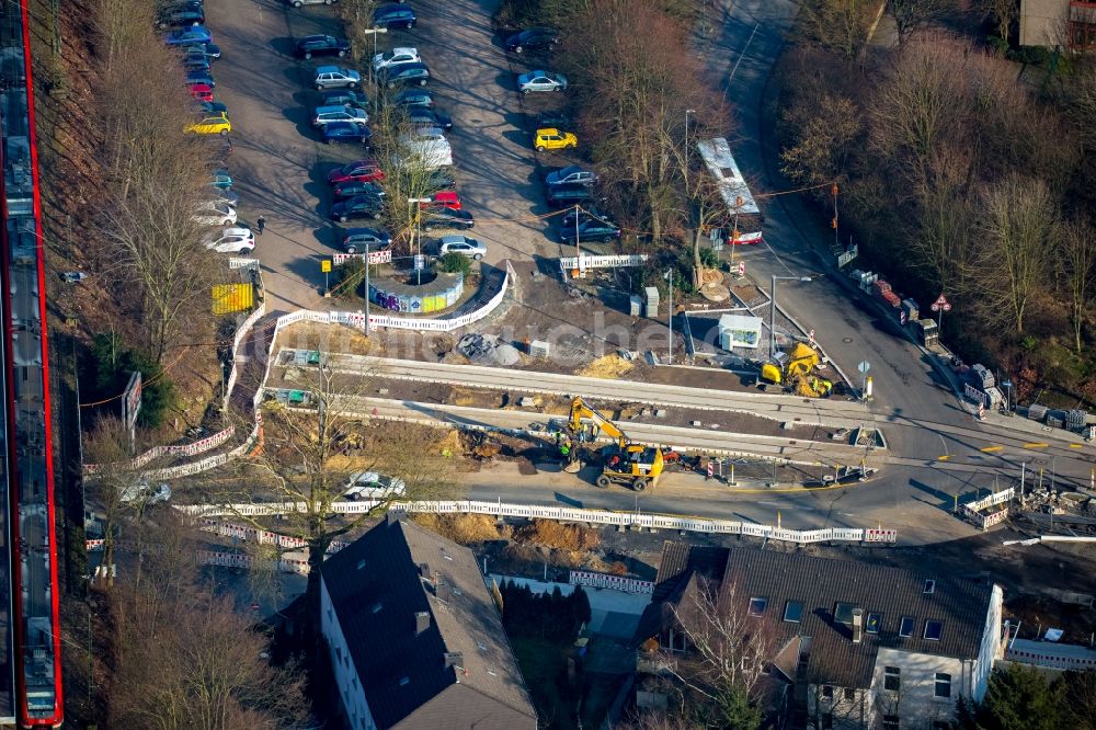 Bochum von oben - Baustelle zu Sanierungsarbeiten an der Straße Hauptstraße in Bochum im Bundesland Nordrhein-Westfalen