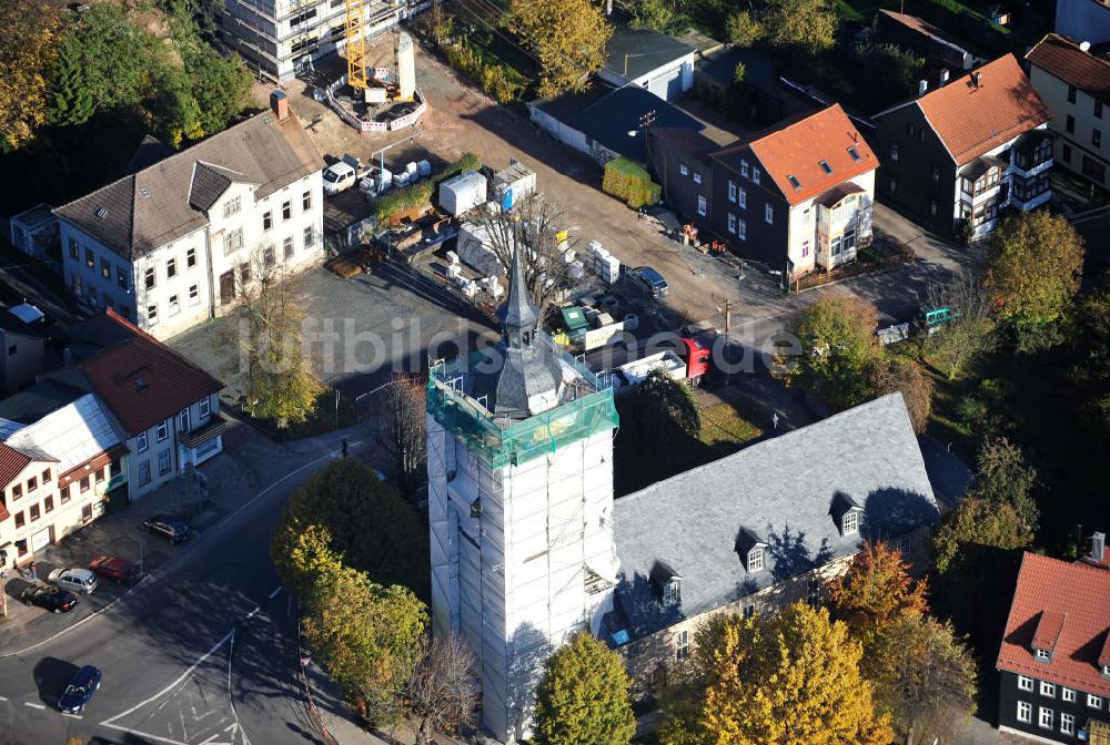 Luftaufnahme Friedrichroda - Baustelle an der Sankt Blasius Kirche in Friedrichroda in Thüringen